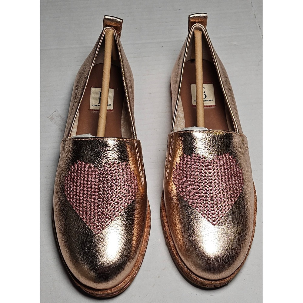 ED Ellen DeGeneres Nalita Rose Gold Metallic Heart Loafers Flats 5M NEW